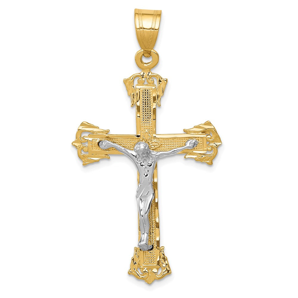 14k Two-tone Gold Diamond-cut Crucifix Pendant