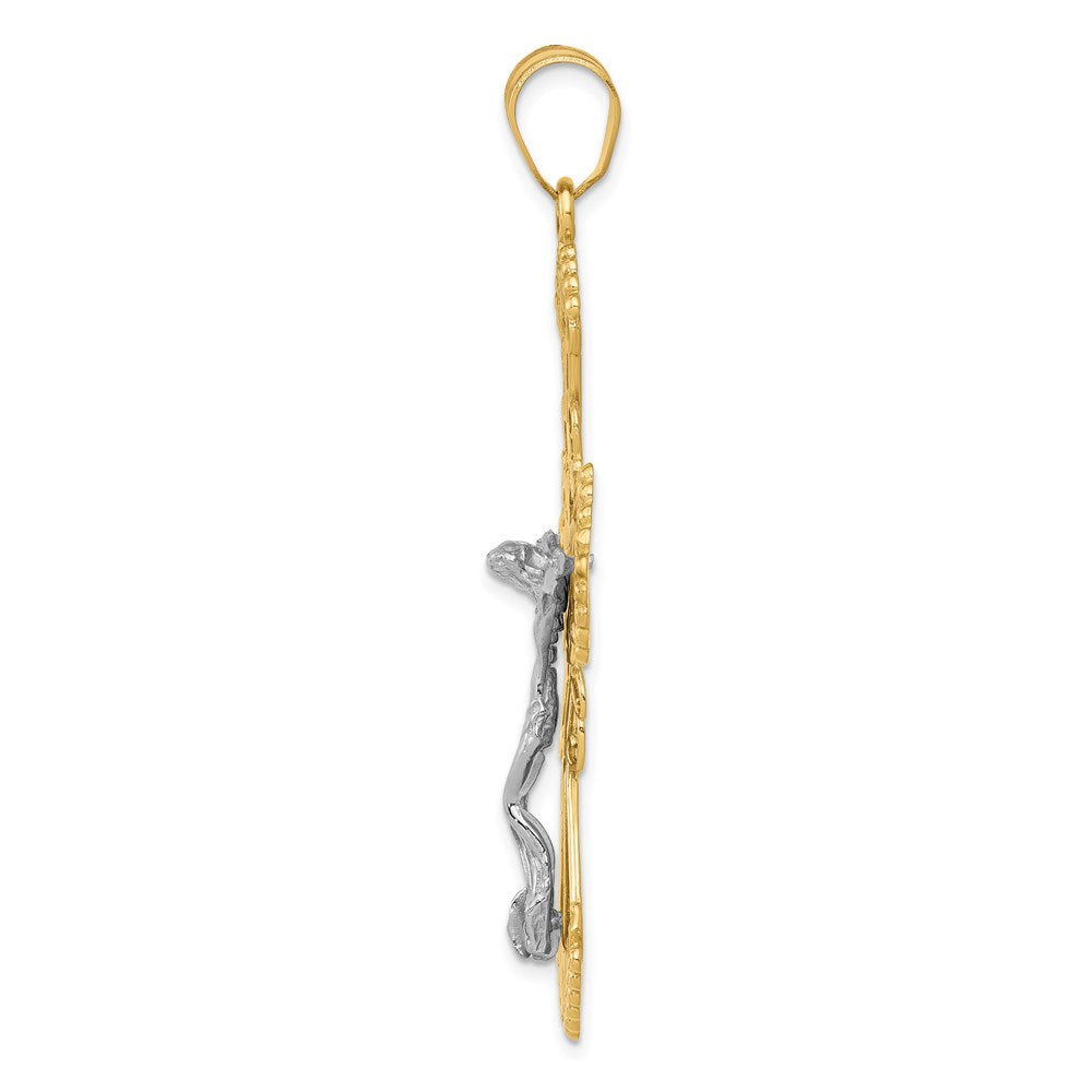 14k Two-tone Gold Diamond-cut Crucifix Pendant