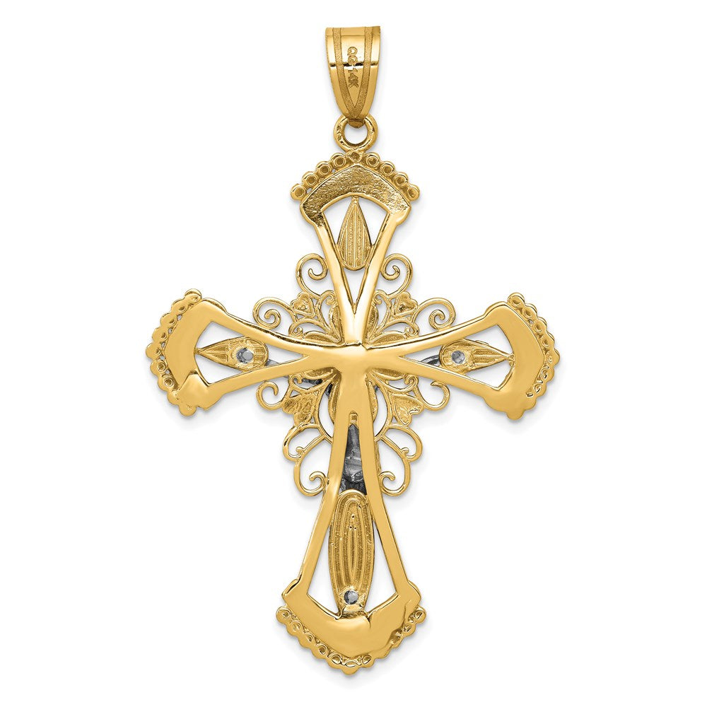 14k Two-tone Gold Diamond-cut Crucifix Pendant