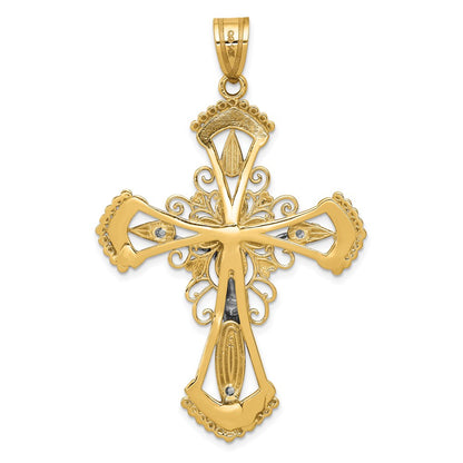 14k Two-tone Gold Diamond-cut Crucifix Pendant