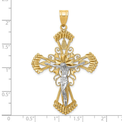 14k Two-tone Gold Diamond-cut Crucifix Pendant