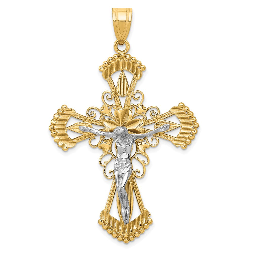 14k Two-tone Gold Diamond-cut Crucifix Pendant