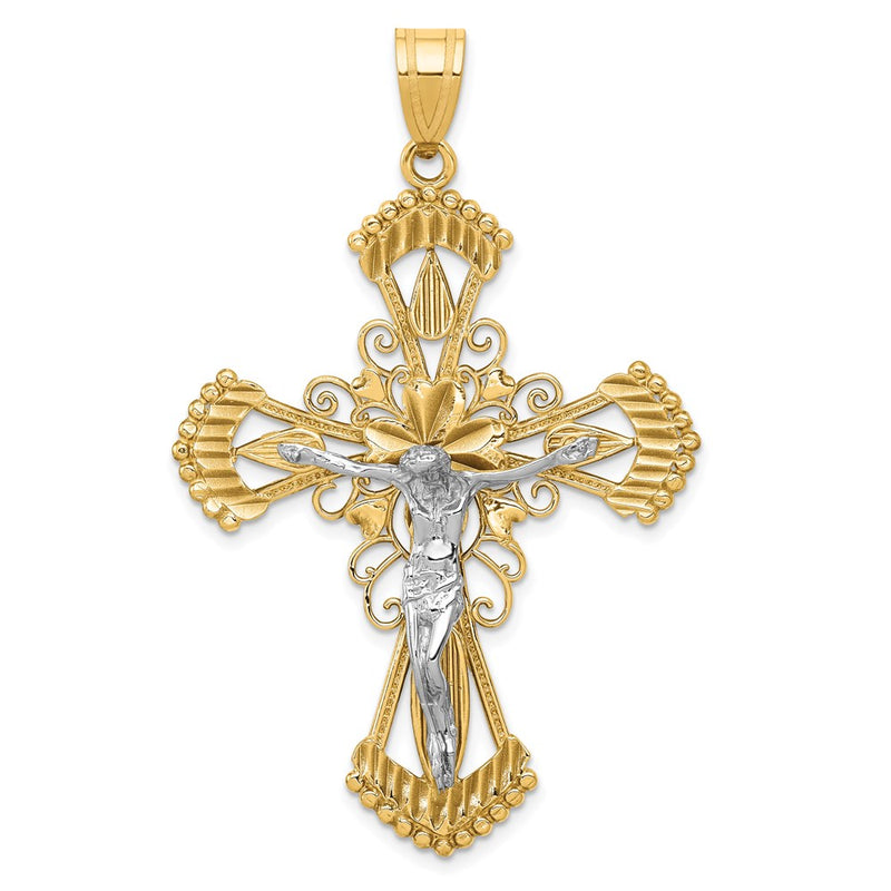 14k Two-tone Gold Diamond-cut Crucifix Pendant