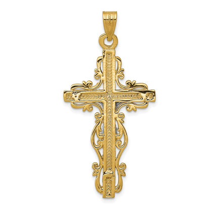 14k Two-tone Gold Diamond-cut Crucifix Pendant