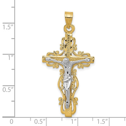 14k Two-tone Gold Diamond-cut Crucifix Pendant