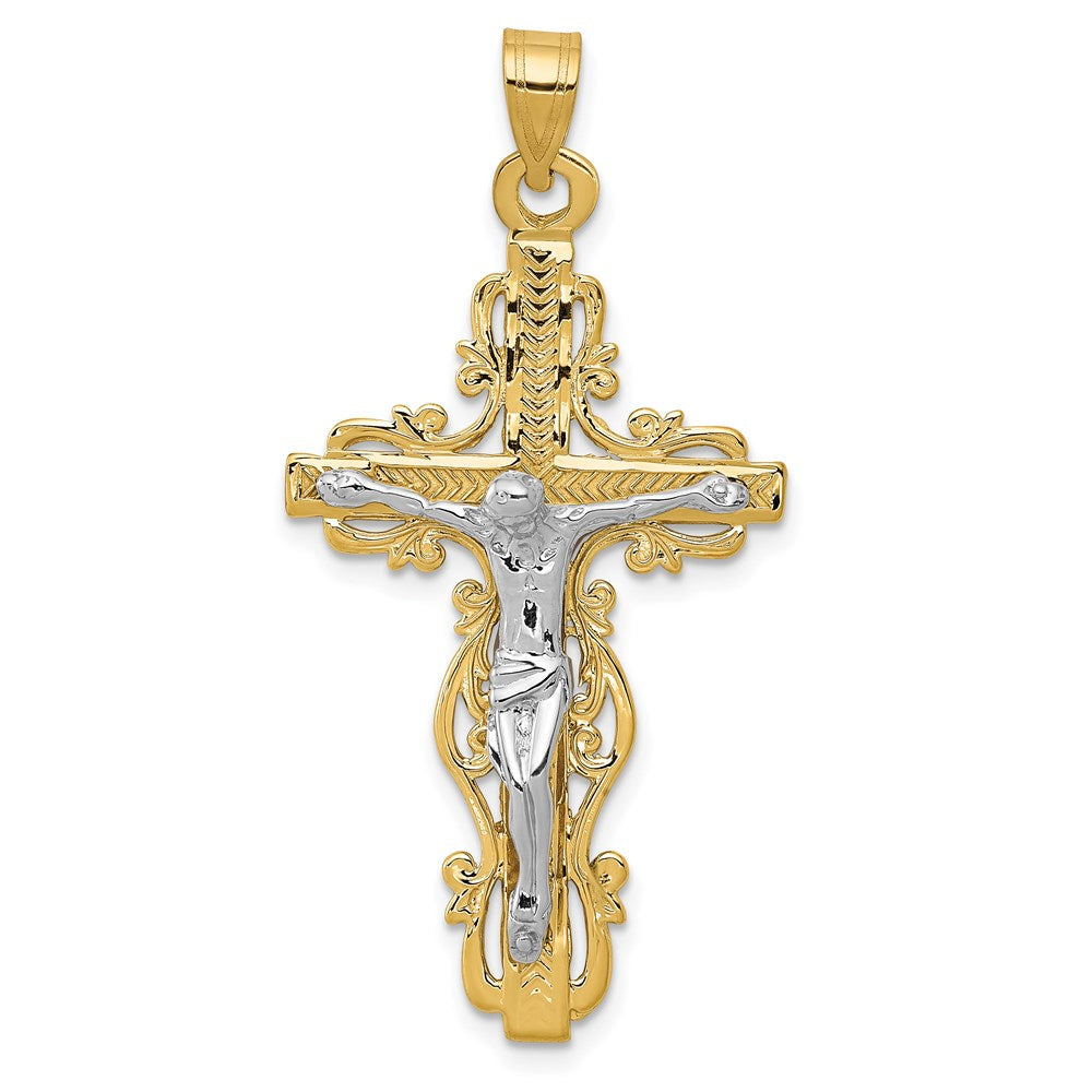 14k Two-tone Gold Diamond-cut Crucifix Pendant
