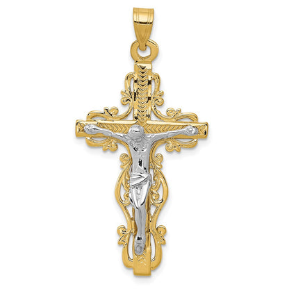 14k Two-tone Gold Diamond-cut Crucifix Pendant