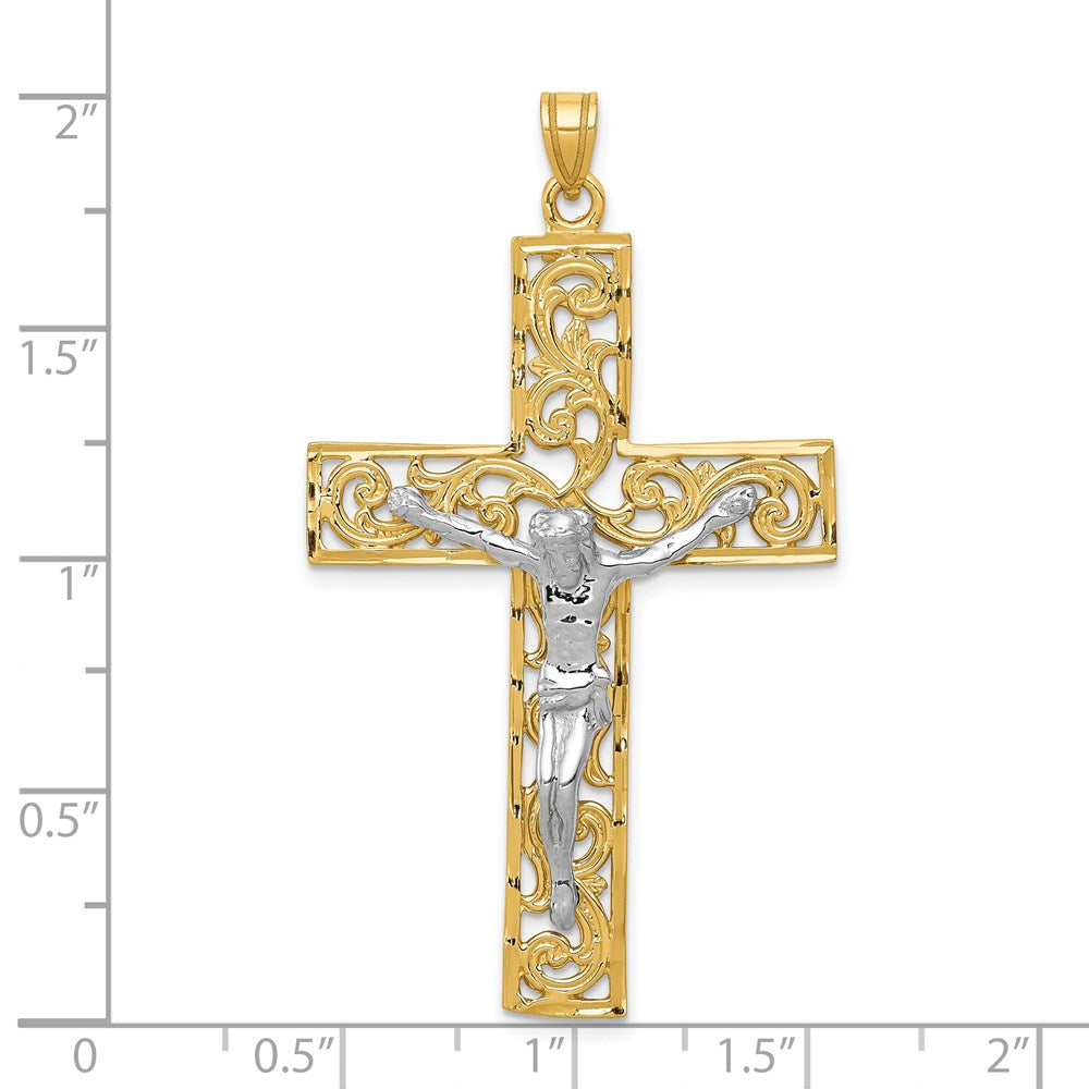 14k Two-tone Gold Diamond-cut Crucifix Pendant