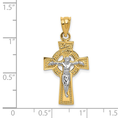 14k Two-tone Gold INRI Celtic Crucifix Pendant