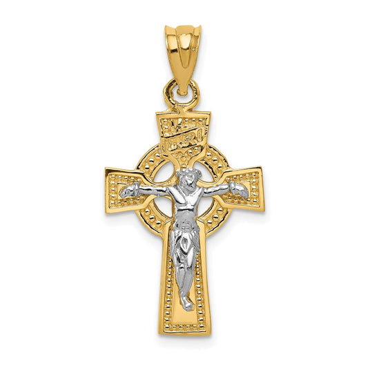 14k Two-tone Gold INRI Celtic Crucifix Pendant