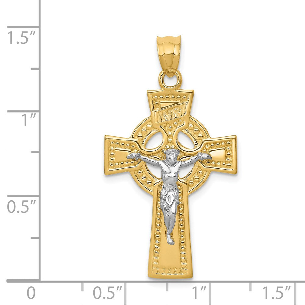 14k Two-tone Gold INRI Celtic Crucifix Pendant