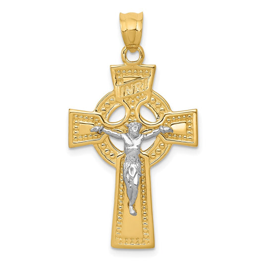 14k Two-tone Gold INRI Celtic Crucifix Pendant