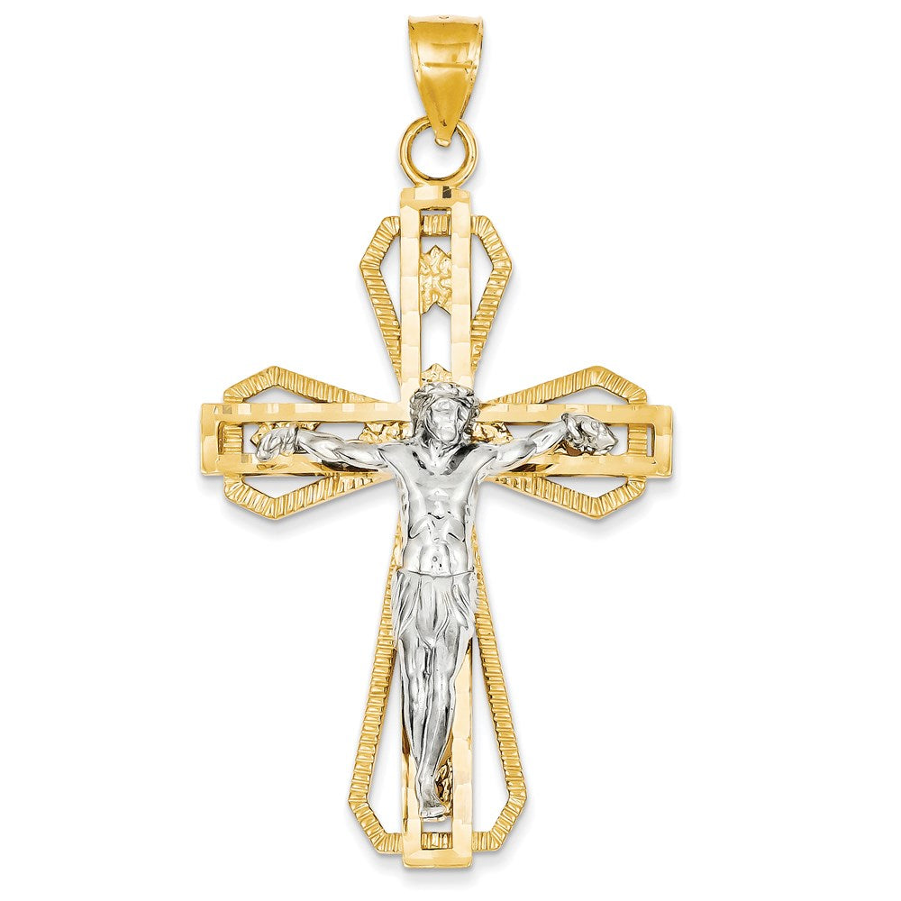 14k Two-tone Gold Diamond-cut Crucifix Pendant