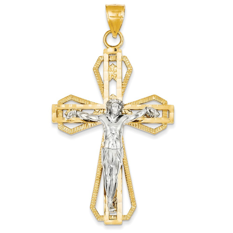 14k Two-tone Gold Diamond-cut Crucifix Pendant