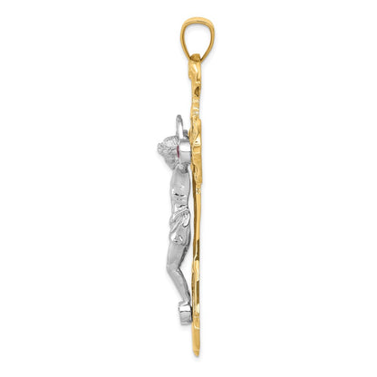 14k Two-tone Gold Polished with Red CZs Crucifix Pendant