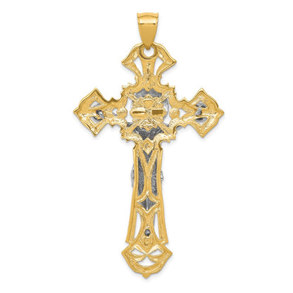 14k Two-tone Gold Polished with Red CZs Crucifix Pendant