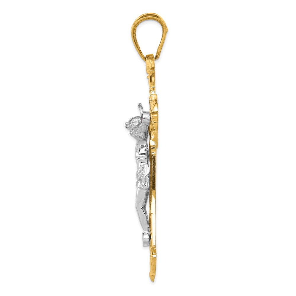 14k Two-tone Gold Polished with Red CZs Crucifix Pendant