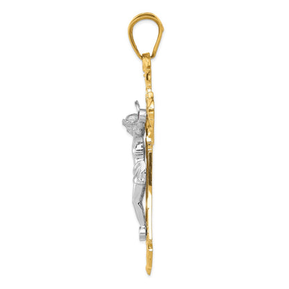 14k Two-tone Gold Polished with Red CZs Crucifix Pendant