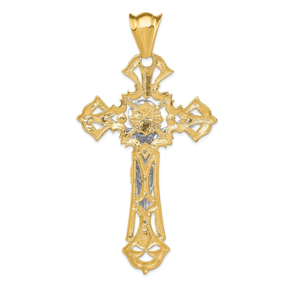 14k Two-tone Gold Polished with Red CZs Crucifix Pendant
