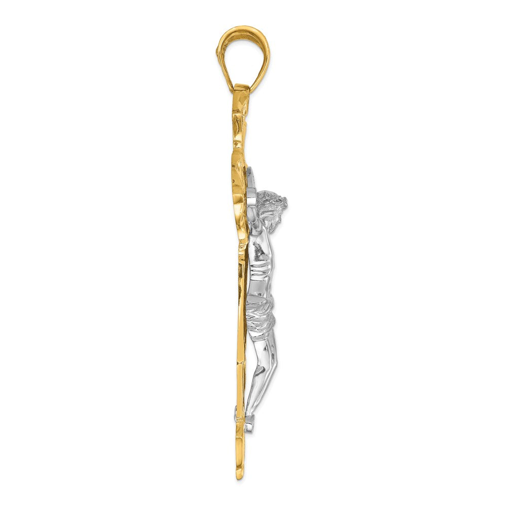 14k Two-tone Gold Polished with Red CZs Crucifix Pendant