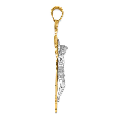 14k Two-tone Gold Polished with Red CZs Crucifix Pendant