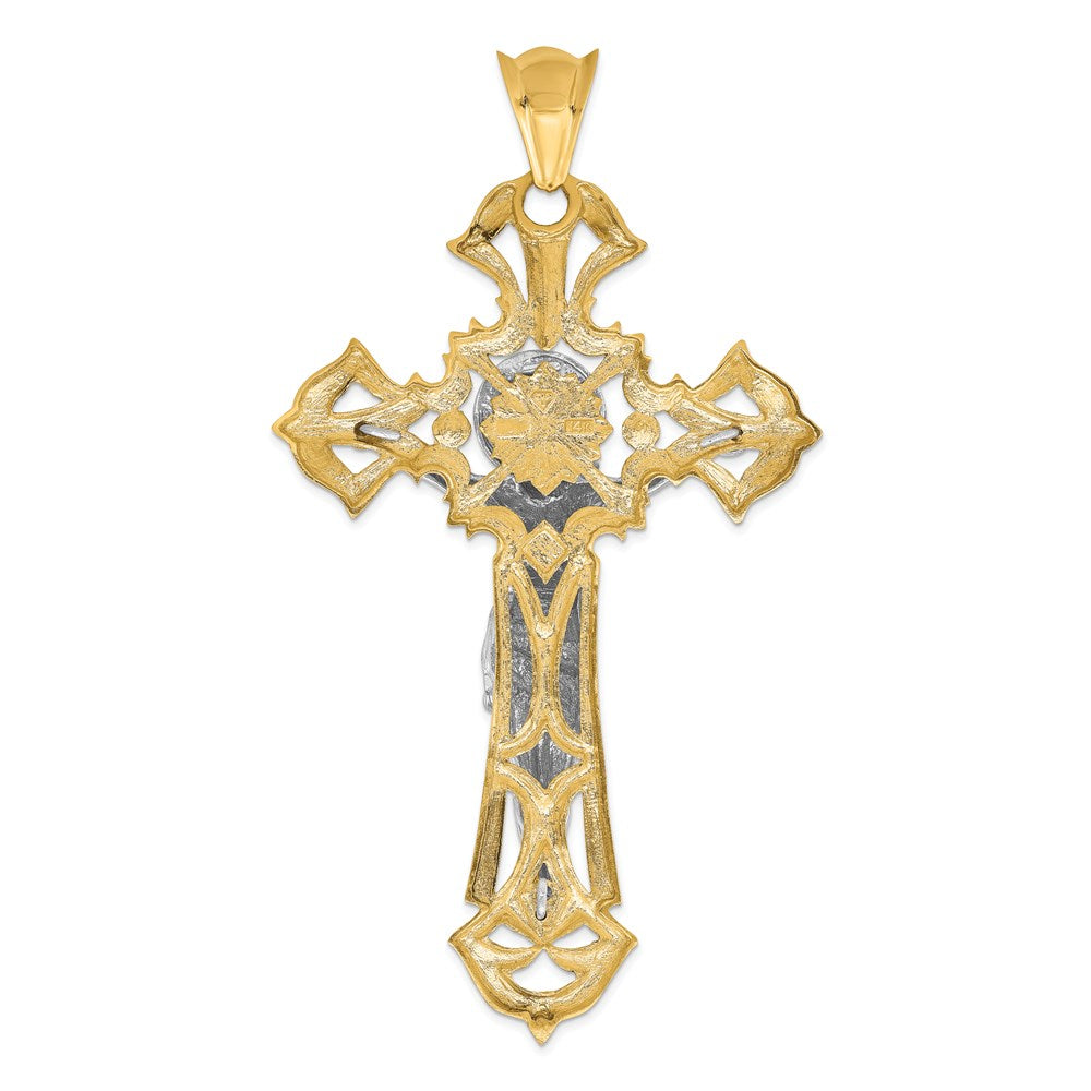 14k Two-tone Gold Polished with Red CZs Crucifix Pendant