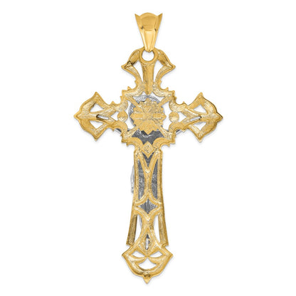 14k Two-tone Gold Polished with Red CZs Crucifix Pendant