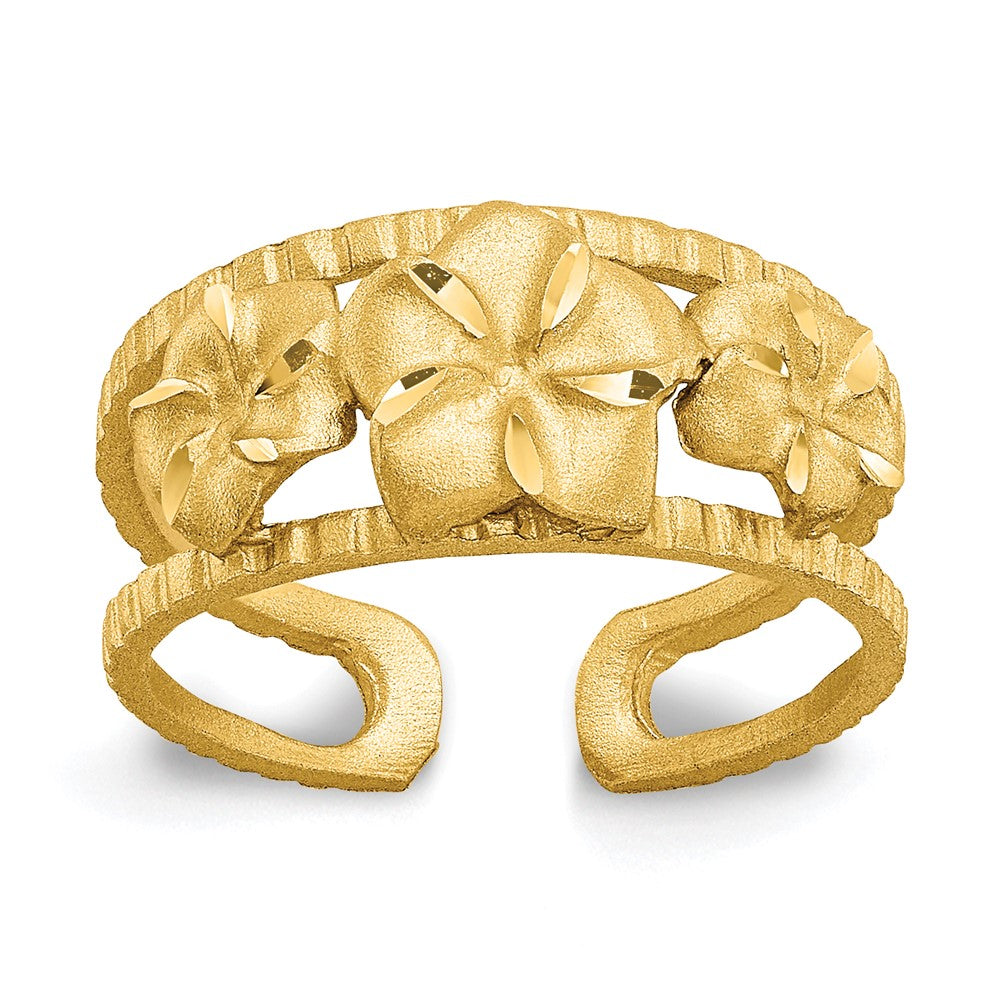 14k Yellow Gold D/C Plumeria Toe Ring