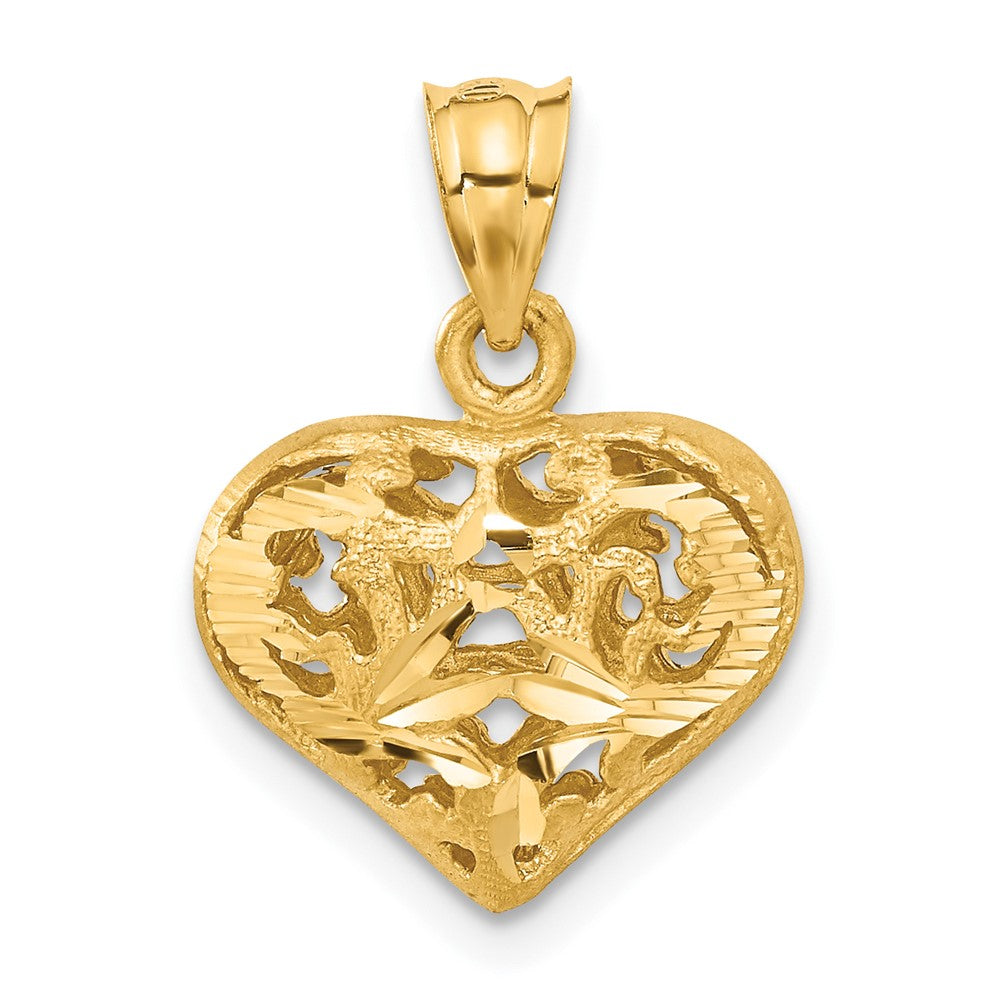 14k Yellow Gold Polished 3-D Filigree Puffed Heart Pendant