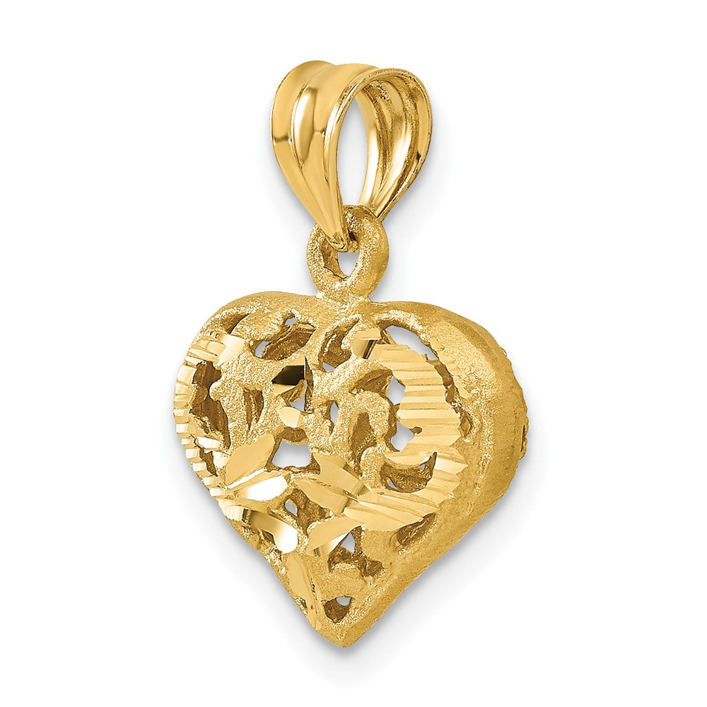 14k Yellow Gold Polished 3-D Filigree Puffed Heart Pendant