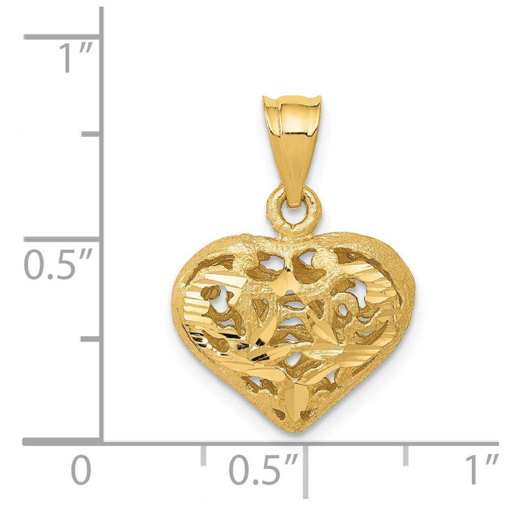 14k Yellow Gold Polished 3-D Filigree Puffed Heart Pendant