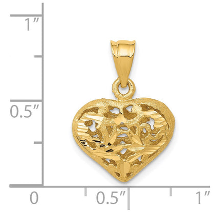 14k Yellow Gold Polished 3-D Filigree Puffed Heart Pendant