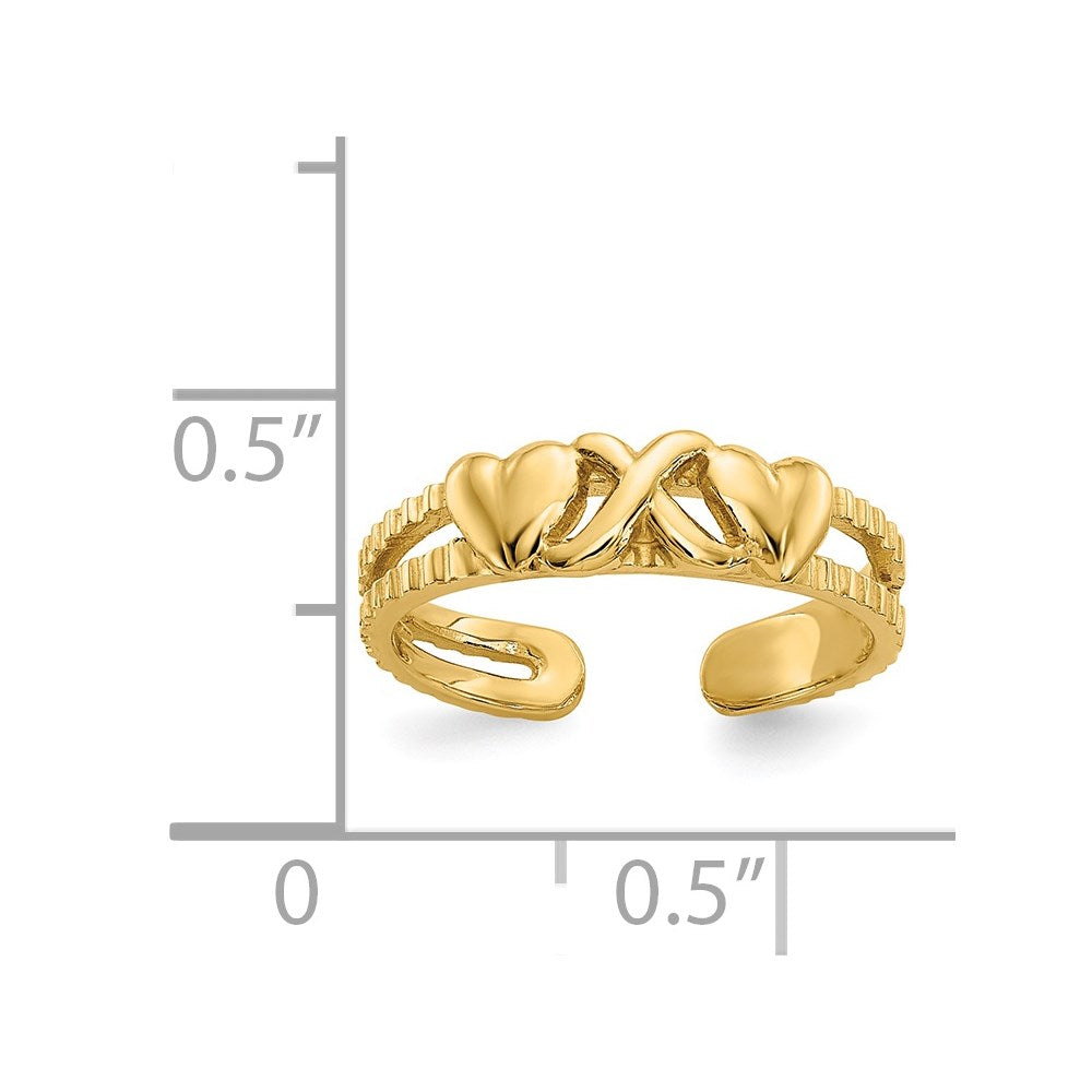 14k Yellow Gold Hearts and X Toe Ring