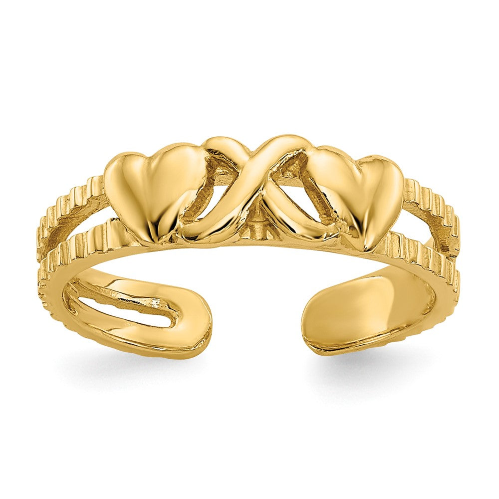 14k Yellow Gold Hearts and X Toe Ring
