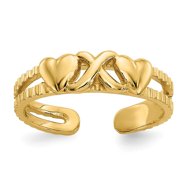 14k Yellow Gold Hearts and X Toe Ring