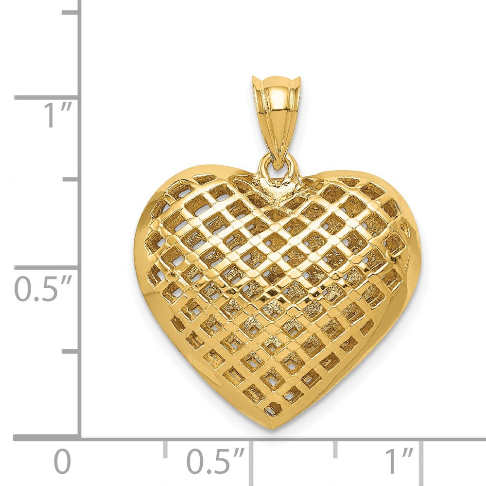 14k Yellow Gold Polished 3-D Woven Puffed Heart Pendant