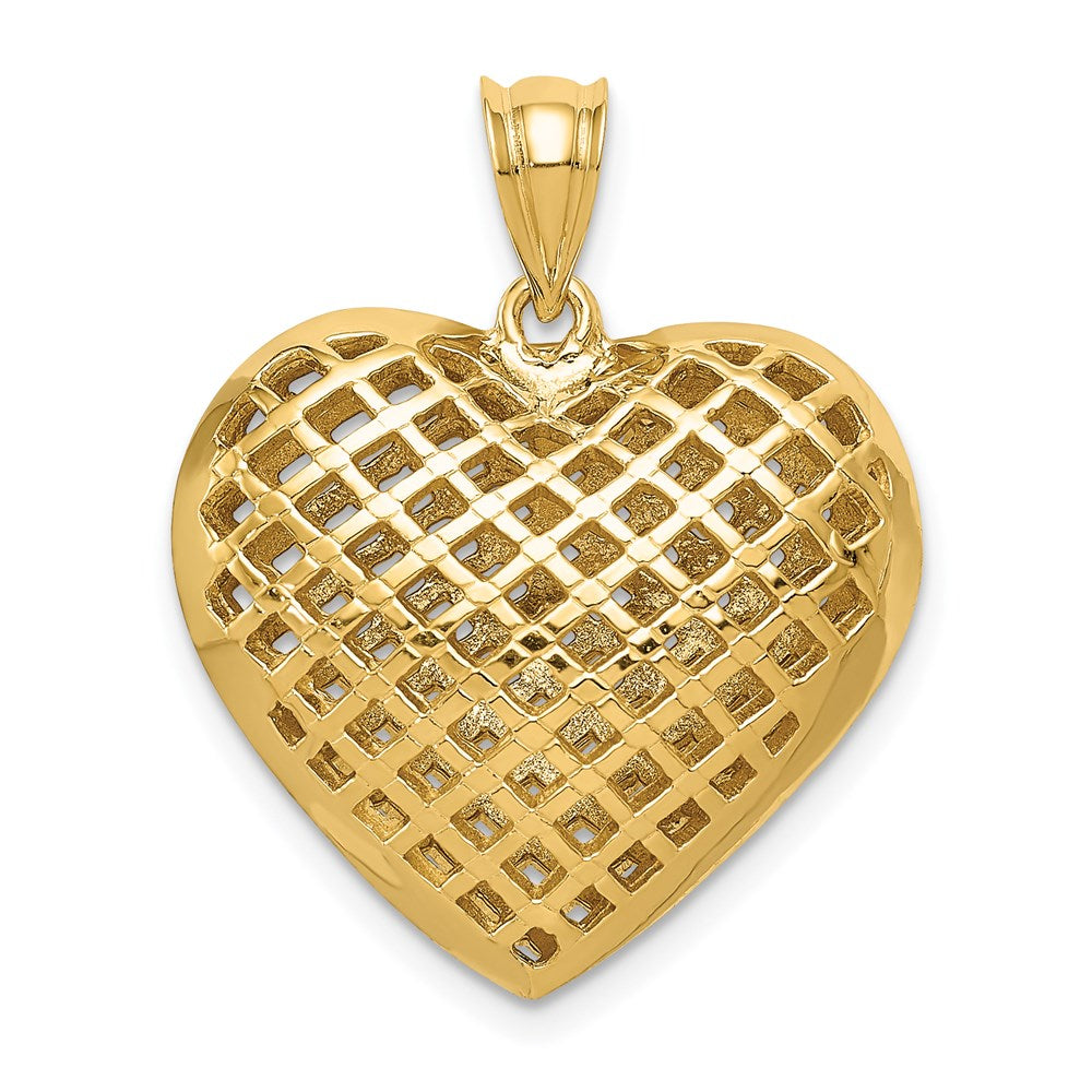 14k Yellow Gold Polished 3-D Woven Puffed Heart Pendant