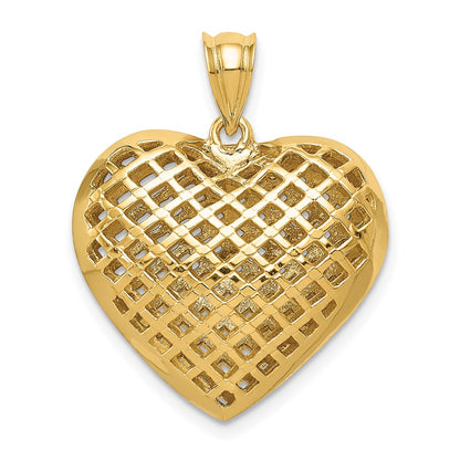 14k Yellow Gold Polished 3-D Woven Puffed Heart Pendant