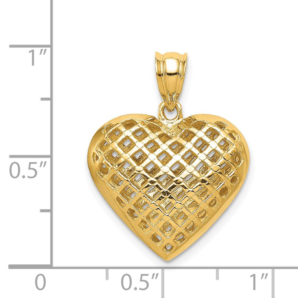 14k Yellow Gold Polished 3-D Woven Puffed Heart Pendant