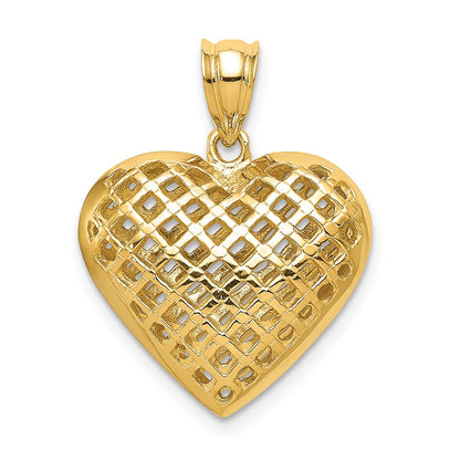 14k Yellow Gold Polished 3-D Woven Puffed Heart Pendant