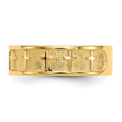 14K Yellow Gold Polished & Satin Cross Band