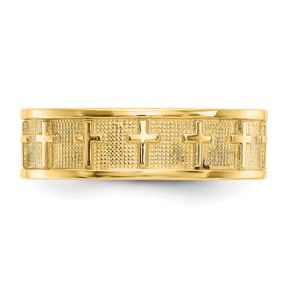 14K Yellow Gold Polished & Satin Cross Band