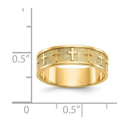 14K Yellow Gold Polished & Satin Cross Band
