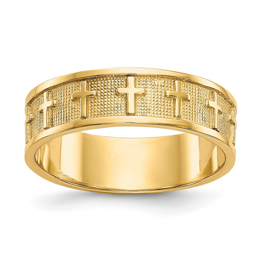 14K Yellow Gold Polished & Satin Cross Band