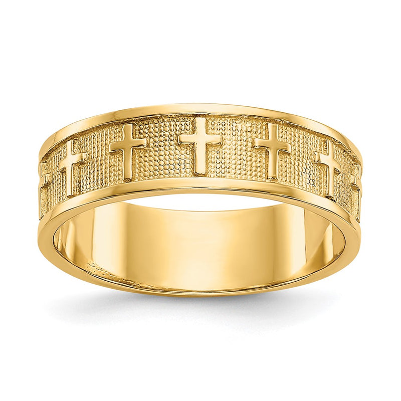14K Yellow Gold Polished & Satin Cross Band