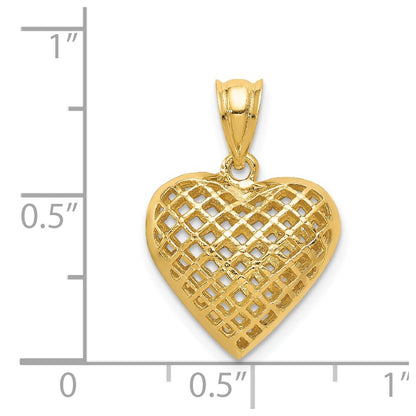14k Yellow Gold Polished 3-D Woven Puffed Heart Pendant