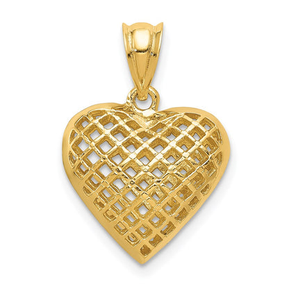 14k Yellow Gold Polished 3-D Woven Puffed Heart Pendant