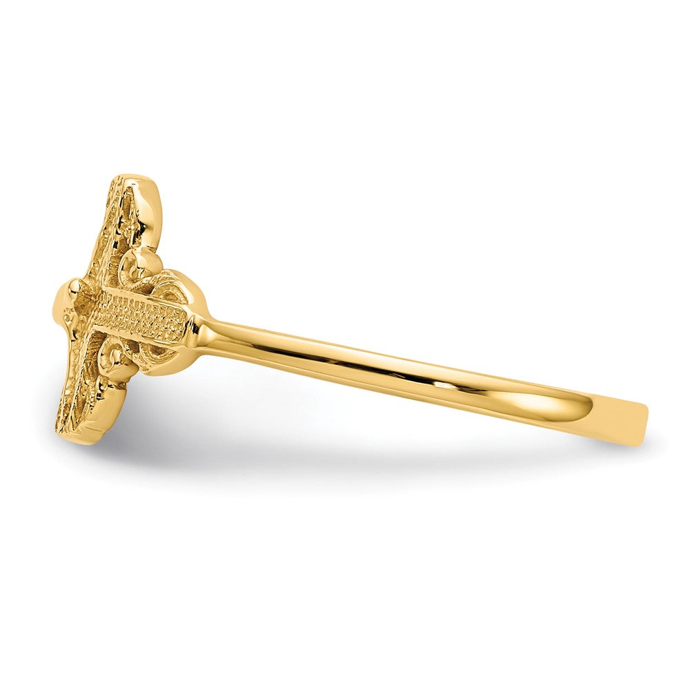14K Yellow Gold Diamond-Cut Crucifix Ring