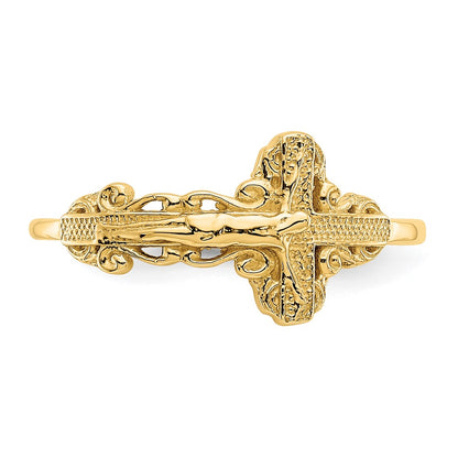 14K Yellow Gold Diamond-Cut Crucifix Ring