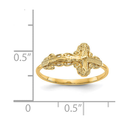 14K Yellow Gold Diamond-Cut Crucifix Ring